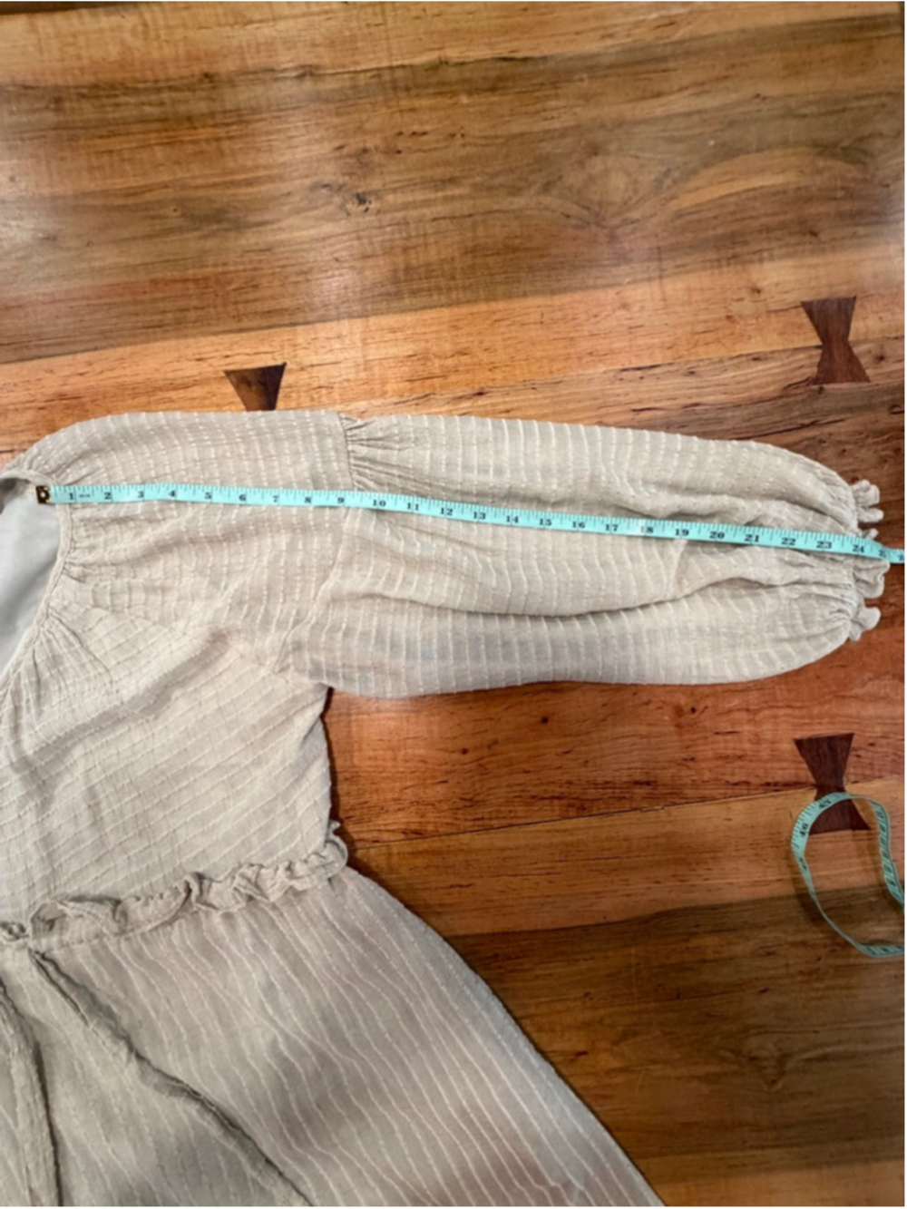 The Mint boho Neutral Textured Gauze Bishop Sleeve Tiered Ruffle Cottagecor - Picture 12 of 14